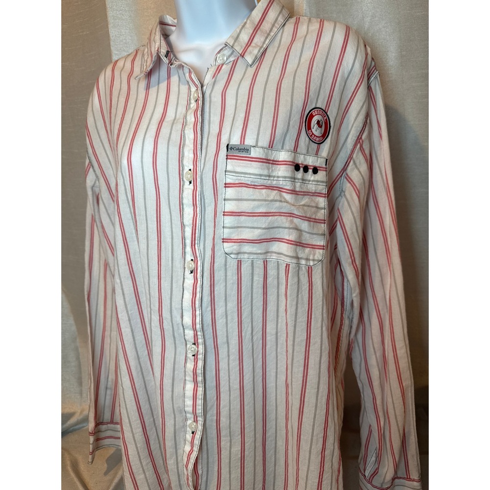 Columbia Sportswear PFG‎ Striped Long Sleeve Button Up Women L Georgia Bulldogs
